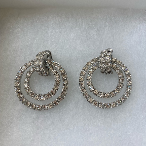 Kenneth Jay Lane Crystal Double Door Knocker Drop Earrings - Picture 1 of 4